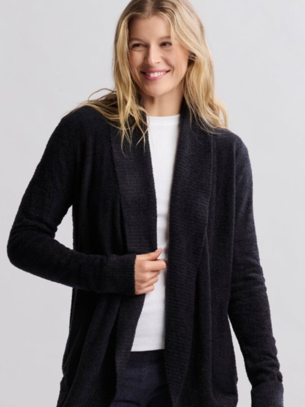 Barefoot Dreams Bamboo Chic Lite Shawl Collar Cardigan Black Style 452 Sz Medium